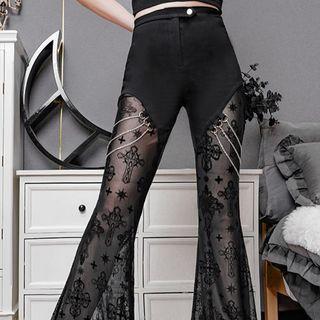 Mesh Panel Flared Pants