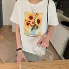 Sunflower Print Short-sleeve T-shirt