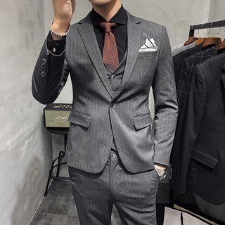 Set: Striped Blazer + Vest + Straight Leg Dress Pants