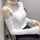 Long-sleeve Halter Off-shoulder  Top