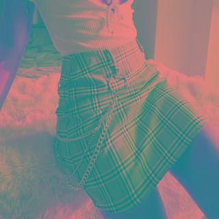 Plaid Mini Skirt With Chain