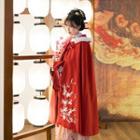 Floral Embroidered Hooded Woolen Cape / Fleece-lined Hooded Cape