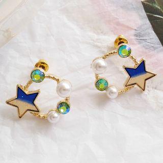 Faux Pearl Alloy Star Hoop Earring