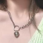 Alloy Heart Pendant Necklace 1 Pc - 0589a - Alloy Heart Pendant Necklace - One Size