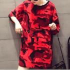 Elbow-sleeve Camo Print T-shirt Dress