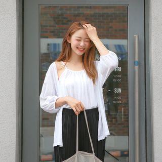 Set: Open-front Cardigan + Shirred Halter Top