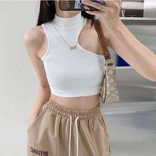 Asymmetrical Mock-neck Crop Tank Top