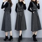Set: Plain Sweater + Tie-waist Midi Pinafore Dress