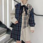 Plaid Panel Shirtdress As Shown In Figure - One Size