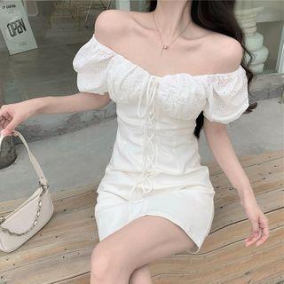Short-sleeve Lace Up Mini A-line Dress As Shown In Figure - One Size