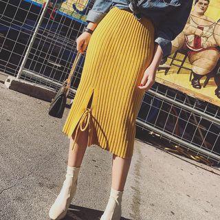 Bow Accent Knit Midi Skirt