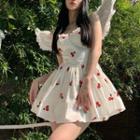 Printed Cherry Lace Mini Dress