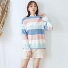 Drop Shoulder Rainbow Stripe Sweater