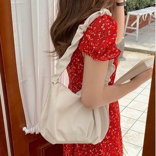 Faux Leather Shirred Shoulder Bag Milky Almond - One Size