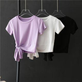 Short-sleeve Tied Crew Neck Crop Top