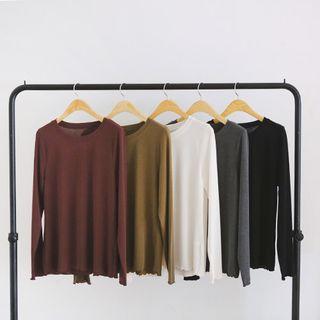 Long-sleeve Round-neck Sheer T-shirt