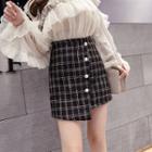 Tweed Plaid Mini A-lien Wrap Skirt