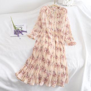 Floral Lantern-sleeve Chiffon Dress
