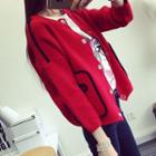 Pocket-accent Snap-button Knit Cardigan