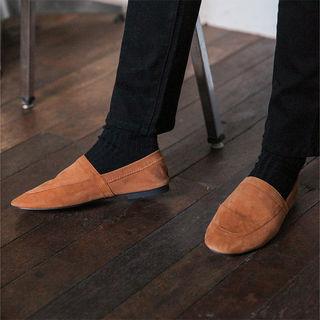 Oval-toe Foldable Cowhide Loafers