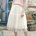 Midi A-line Pleated Mesh Skirt