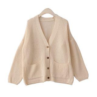 Rib-knit Pocket Button-up Cardigan