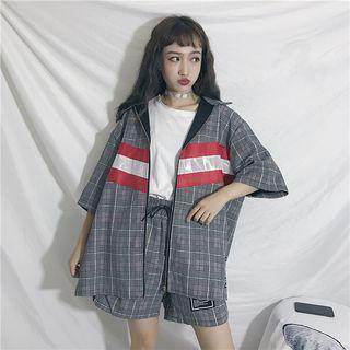 Set: Check 3/4-sleeve Jacket + Shorts