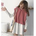 Set: Hooded Vest + Long-sleeve Mini T-shirt Dress