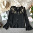 Bell-sleeve Embroidered Lace Blouse