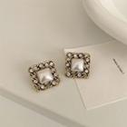 Rhinestone Square Stud Earring 1 Pair - White & Gold - One Size