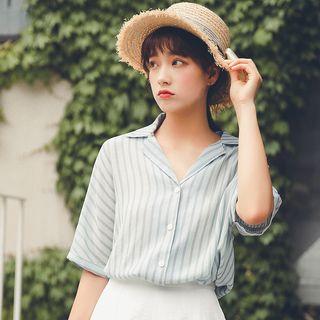 Striped Short-sleeve Shirt Blue - One Size