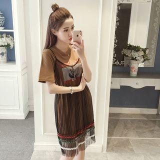 Set: Printed T-shirt Dress + Tulle Sleeveless Dress
