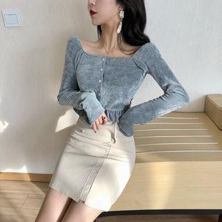 Square Neck Long-sleeve Knit Top