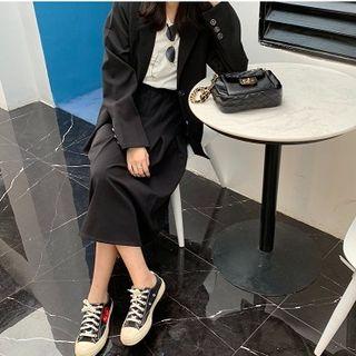 Plain Long-sleeve Blazer / Plain High-waist Pleated Skirt / Plain High-waist Pants