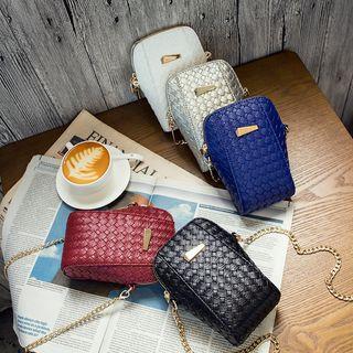 Woven Faux Leather Crossbody Pouch