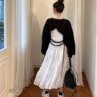 Plain Long-sleeve Loose-fit Dress / Open-back Long-sleeve Pullover