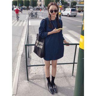 Round-neck Zip-back Denim Dress One Size