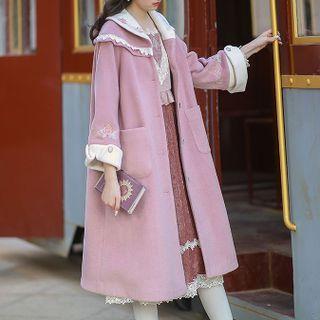 Flower Embroidered Lace Trim Midi Coat