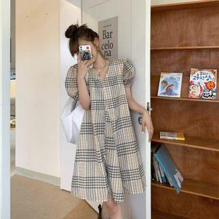 Short-sleeve Plaid Mini A-line Dress A-line Dress - Plaid - One Size