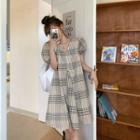 Short-sleeve Plaid Mini A-line Dress A-line Dress - Plaid - One Size