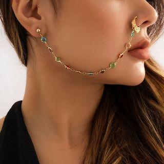 Faux Crystal Chained Nose Ring Earring