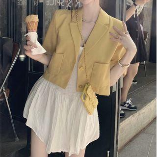 Elbow-sleeve Blazer / Strapless A-line Dress