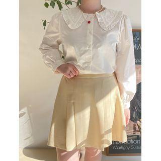 Plus Size Frilled-collar Scallop-trim Blouse