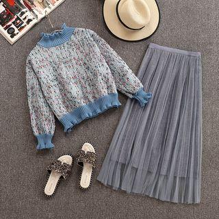 Set: Mock Neck Sweater + Midi Mesh A-line Skirt