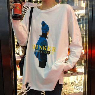 Long-sleeve Ripped Print T-shirt White - One Size