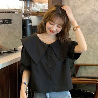 Short-sleeve Collared Plain Shirt