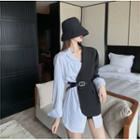 Mock Two Piece Striped Blazer Dress With Belt Blazer - One Size