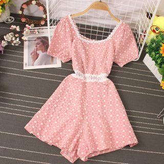 Short-sleeve Lace Trim Romper