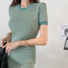 Pattern Knit Mini Bodycon Dress Green - One Size