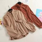 Faux Suede Tie-neck Shirt